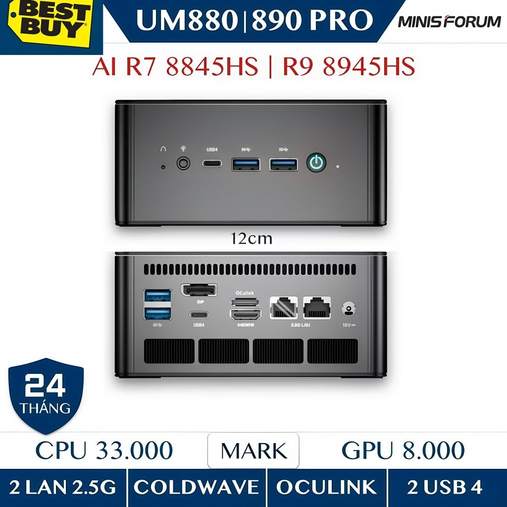 Mini PC Minisforum UM890 UM880 PRO AI AMD R9 8945HS R7 8845HS DDR5 Gaming Oculink 880 890 BH 2 Năm