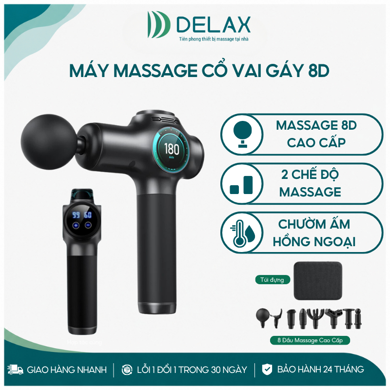 Súng Massage DELAX SMS06 Massage Sâu, Giảm Mỏi Nhanh, 8 Đầu Massage, Pin Trâu, Dễ Sử Dụng SMS06