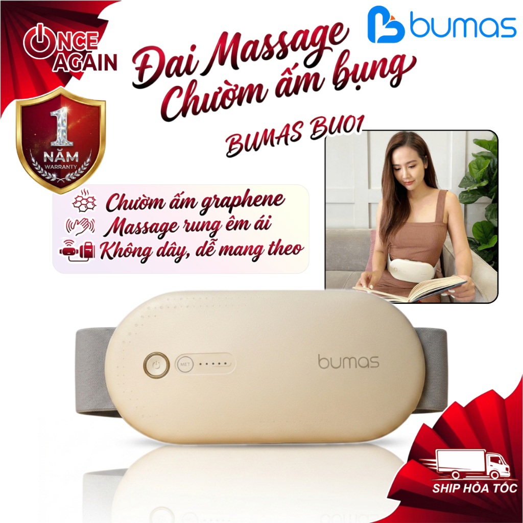 Máy Massage Bụng Kinh BUMAS BU01 Đai Chườm Ấm Mát Xa Giảm Đau Bụng Kinh Nguyệt