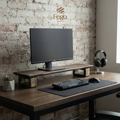 Kệ gỗ để màn hình máy tính, laptop FEGO màu tự nhiên cho bàn làm việc không cần lắp ráp