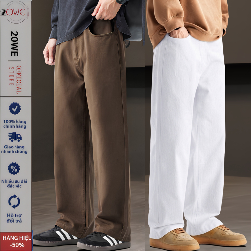 Quần jean Nam Trắng ống suông rộng SN01 Màu Nâu dáng baggy chất Demin dày dặn cao cấp 20WE style hàn quốc 2025