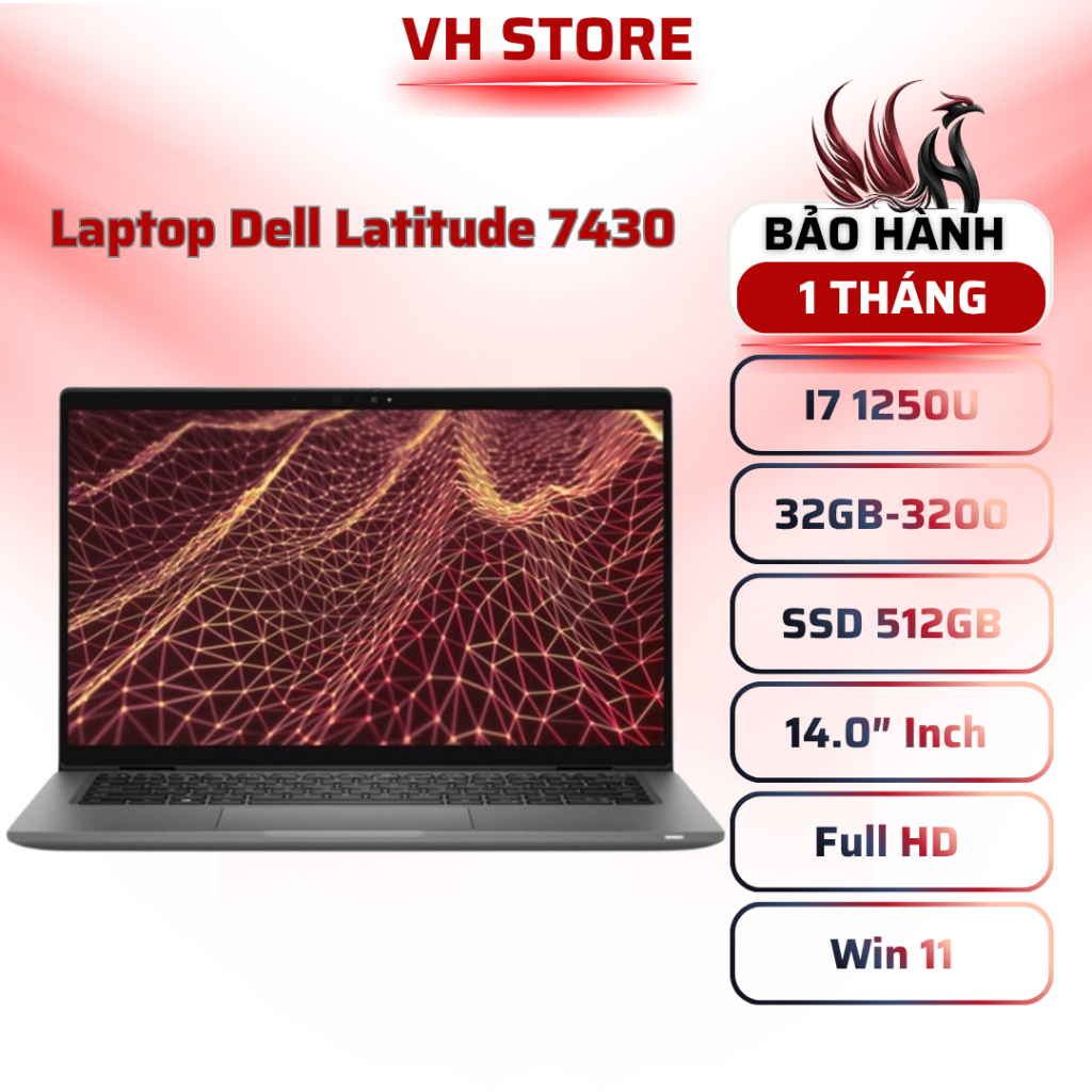 Laptop Dell Latitude 7430 Core i7-1250U | RAM 32GB | SSD 512GB | Màn Hình 14 Inch FHD | Vỏ Vân Carbo