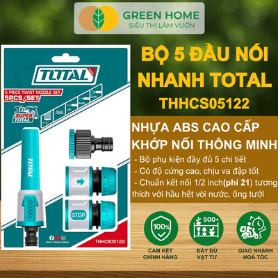 Bộ 5 Khớp Nối Nhanh Total THHCS05122 GreenHome, Kết Nối Nhanh, Chống Rò Rỉ, Chất Liệu ABS Bền Bỉ