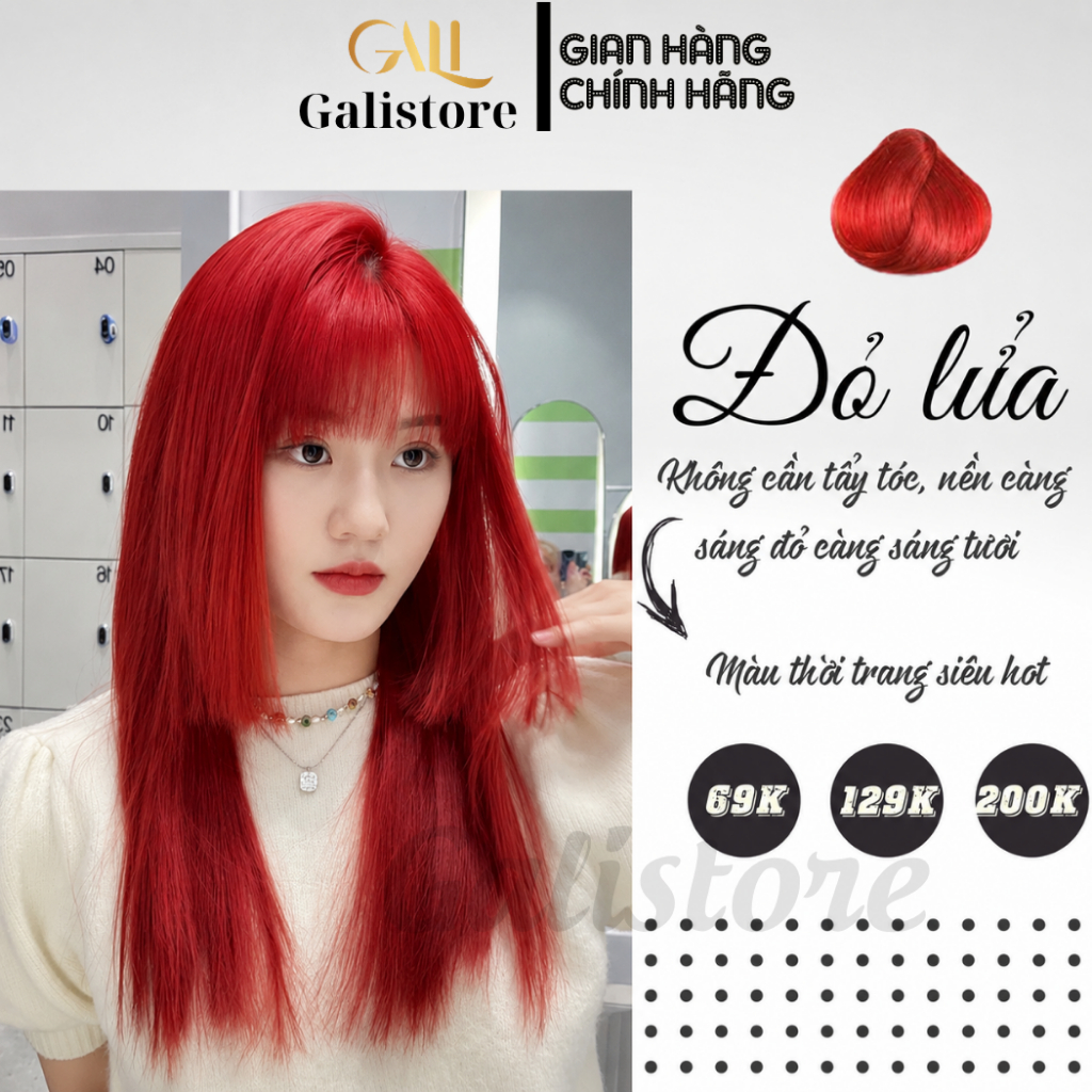 Thuốc nhuộm tóc đỏ lửa + tặng kèm oxy trợ nhuộm dưỡng Galistore