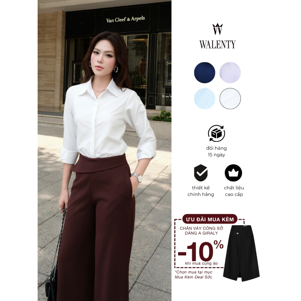 [Walenty] Áo sơ mi dài tay form suông (tổng hợp màu) chất liệu cao cấp, giấu cúc, công sở trẻ trung