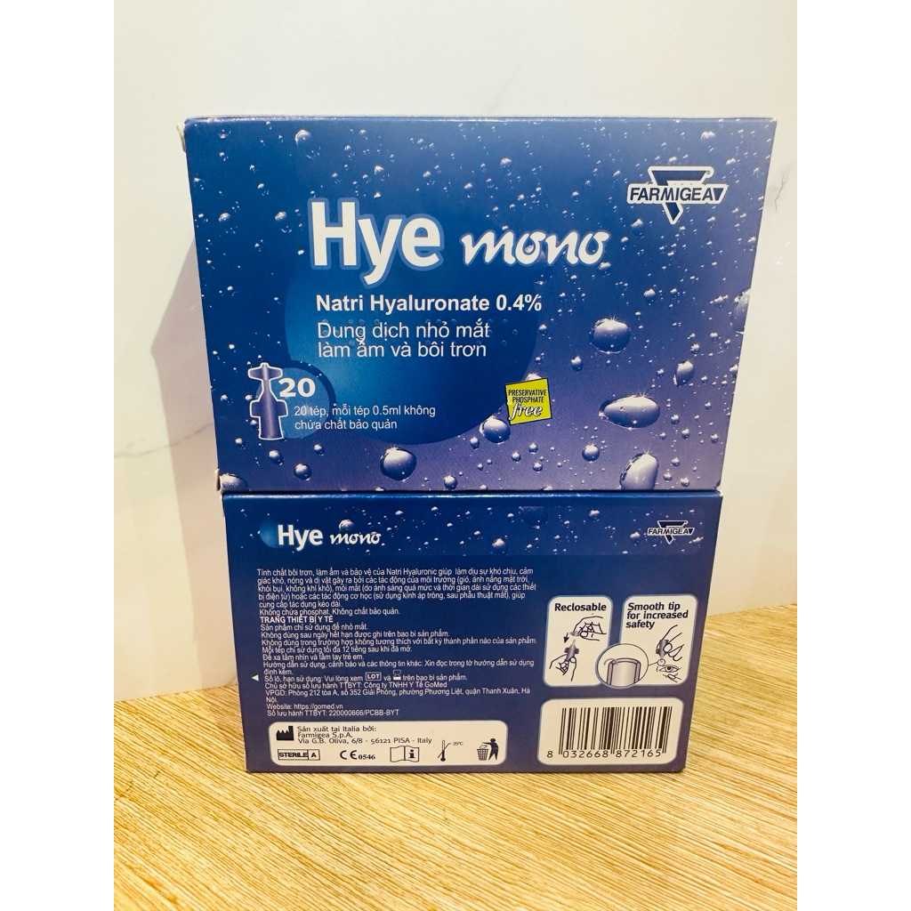 HYE Mono 0,4% | Hộp 20 ống x 0,5ml | Dung dịch nhãn khoa không chất bảo quản