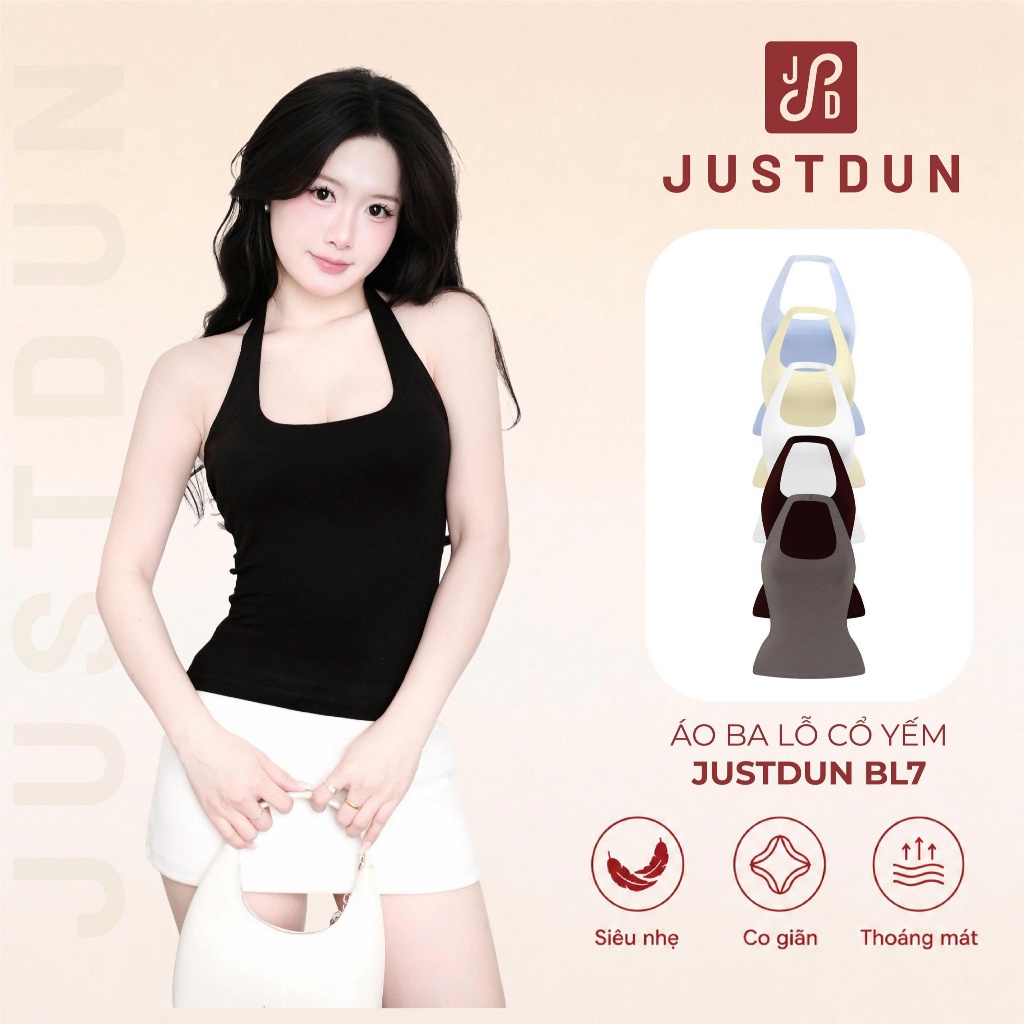 Áo cổ yếm ba lỗ ôm body 2 lớp cotton mịn basic Justdun BL7