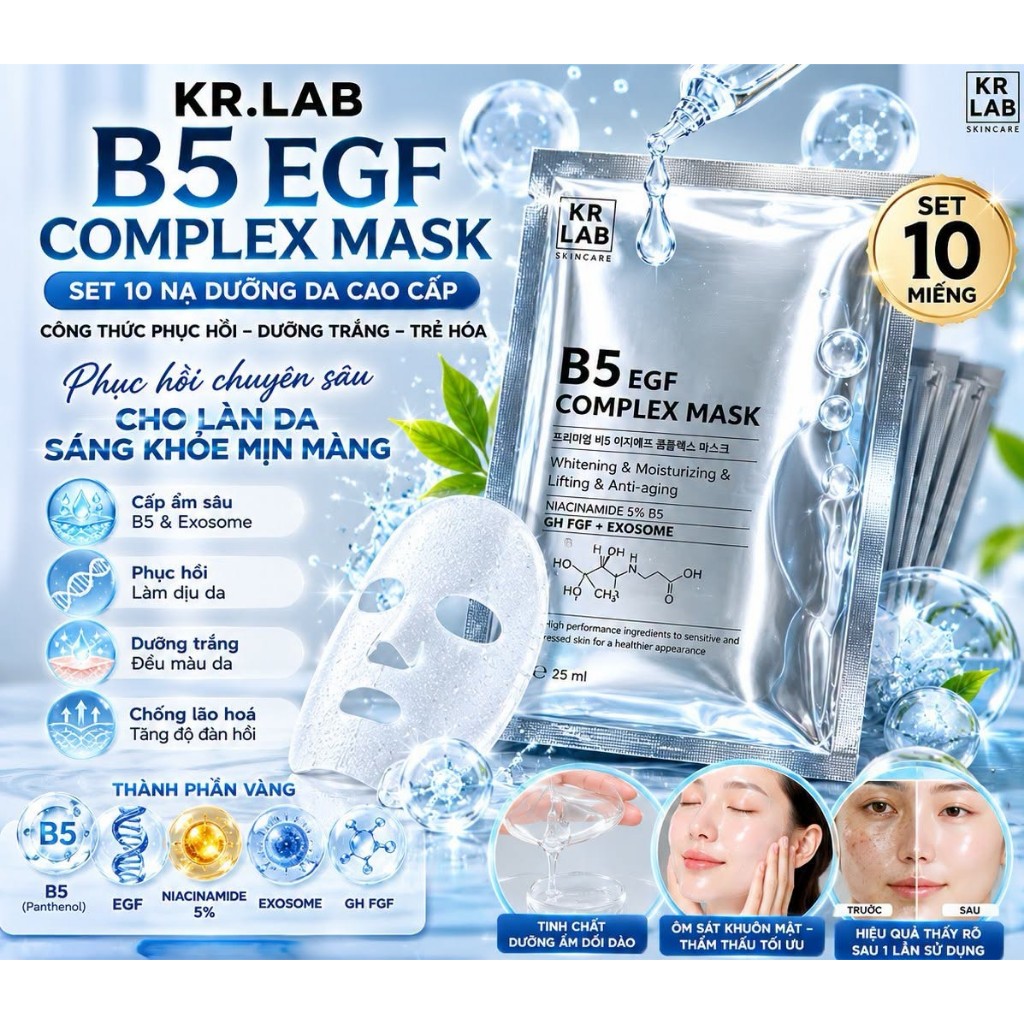 [Chính Hãng] SET 10 MIẾNG MẶT NẠ KR.LAB Clinical B5 EGF COMPLEX MASK HÀN QUỐC