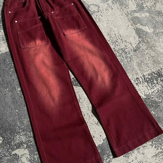 Y2K FLARED BAGGY JEANS – Quần Jeans Baggy Ống Loe Phối Đỏ