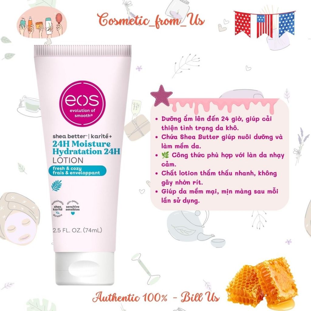 Kem Dưỡng Thể EOS Lưu Hương & Cấp Ẩm Toàn Thân 24H eos Lotion Body Fresh & Cozy 74ml