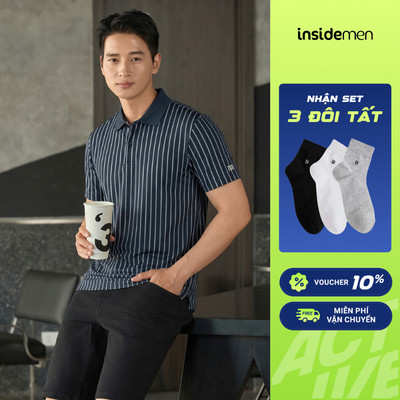 [TẶNG COMBO 3 TẤT] Áo Polo Active Nam Kẻ Sọc Mảnh Insidemen Dáng Suông 77% Polyamide màu sắc dễ phối đồ IPS116EDP01