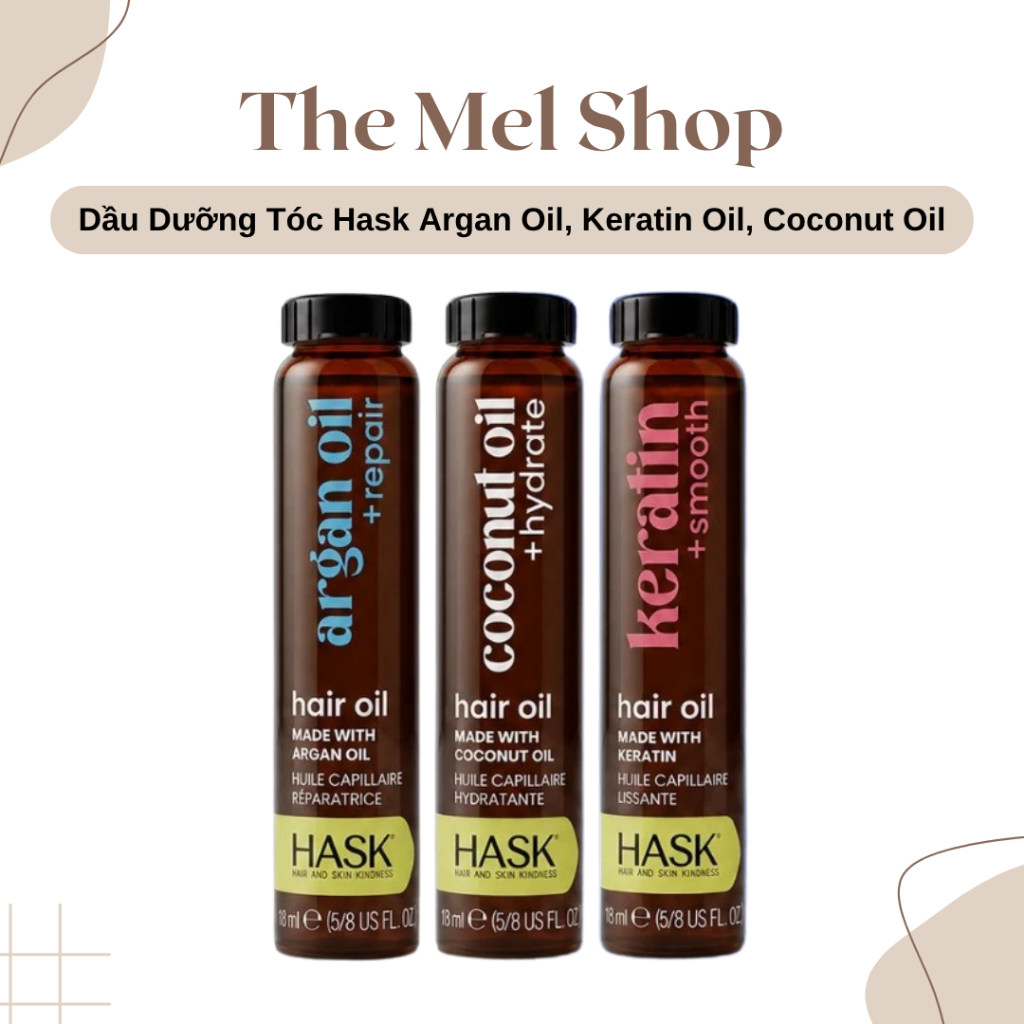 Dầu Dưỡng Phục Hồi Và Mềm Mượt Tóc Hask Argan Oil, Keratin Oil, Coconut Oil