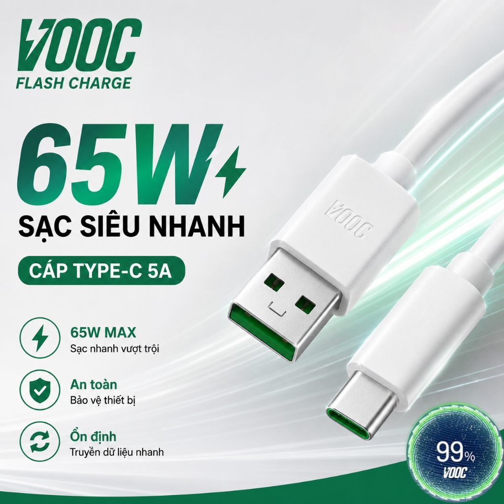 Cáp sạc VOOC siêu nhanh 65W 80W 100W Type-C dành cho OPPO Find X8 X8 X7 Ultra X6 Pro Reno13 12 11 10