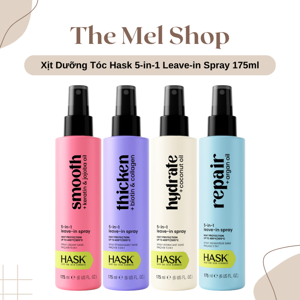 Xịt Dưỡng Tóc Hask 5-IN-1 Argan, Keratin, Coconut, Biotin 175ml