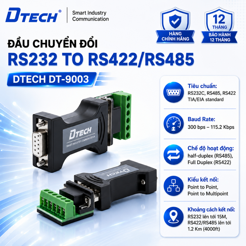 Đầu chuyển đổi RS232 to RS422/RS485 Dtech DT-9003 | Hàng Chính Hãng | Bảo Hành 12 Tháng
