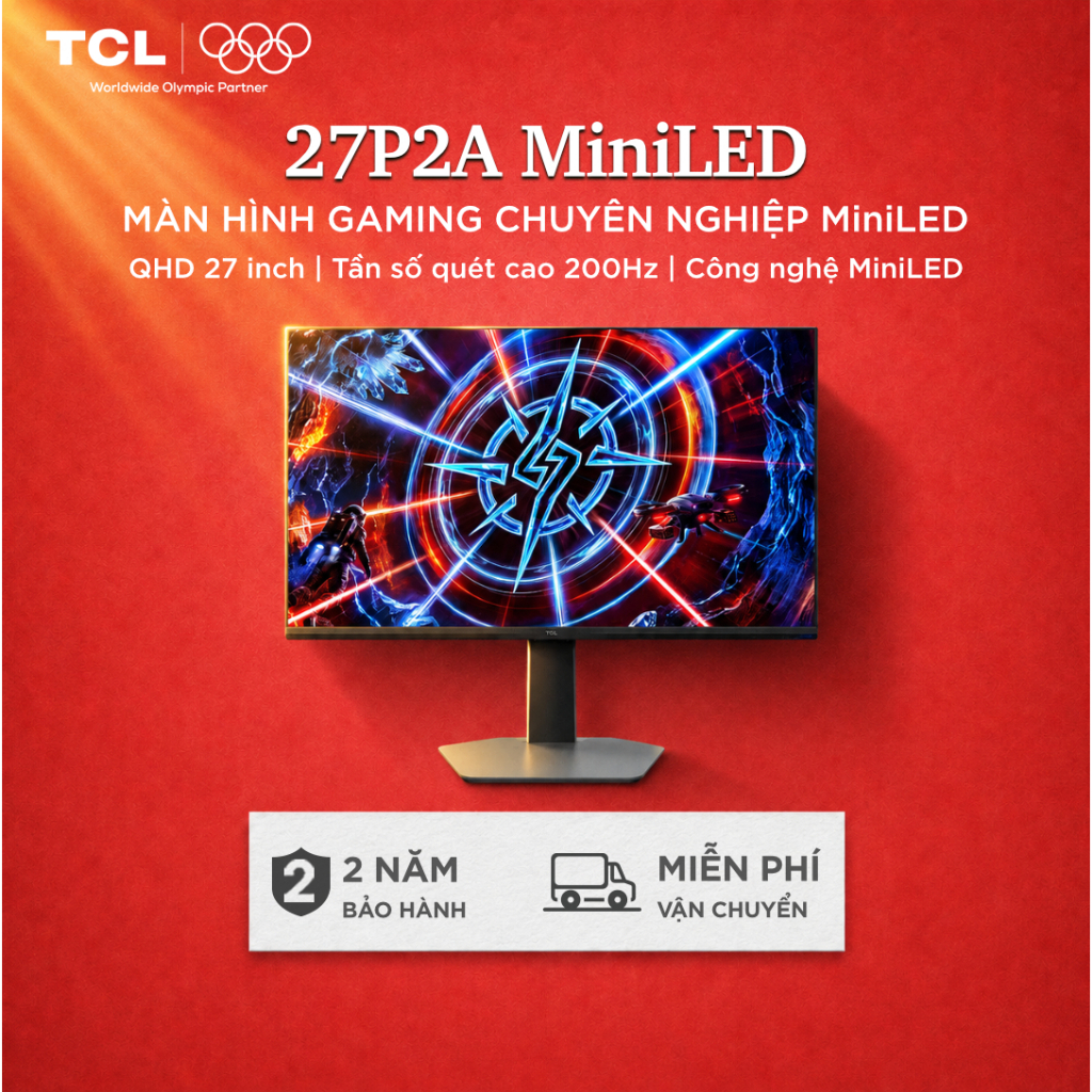 【Màn hình gaming chuyên nghiệp】Mini LED TCL 27P2A, màn hình QHD 27 inch, tần số quét cao 200Hz