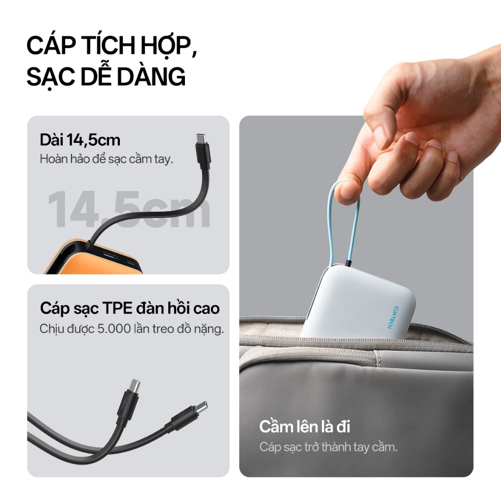 CUKTECH CP25 Sạc Di Động 2C1A Kèm Cáp | Sạc Nhanh 55W Max | Dung Lượng 20.000mAh | Bảo Hành 18 Tháng PB200N | BigBuy360 - bigbuy360.vn