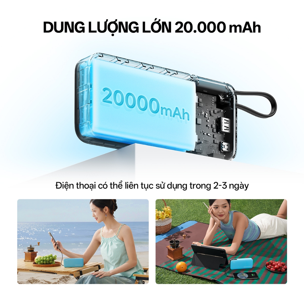 CUKTECH CP25 Sạc Di Động 2C1A Kèm Cáp | Sạc Nhanh 55W Max | Dung Lượng 20.000mAh | Bảo Hành 18 Tháng PB200N | BigBuy360 - bigbuy360.vn