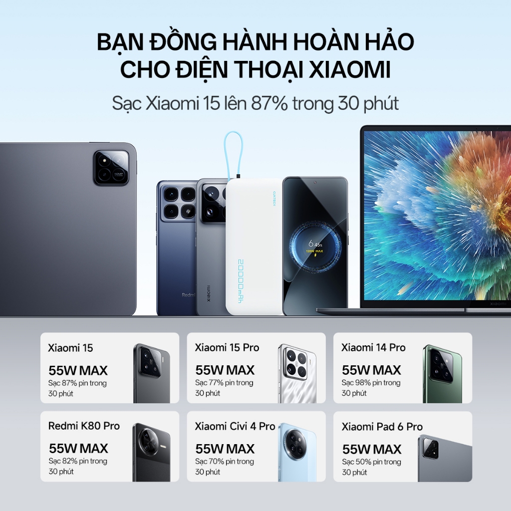 CUKTECH CP25 Sạc Di Động 2C1A Kèm Cáp | Sạc Nhanh 55W Max | Dung Lượng 20.000mAh | Bảo Hành 18 Tháng PB200N | BigBuy360 - bigbuy360.vn