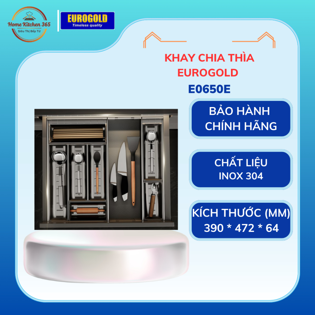 Khay chia đũa thìa dĩa Eurogold E0650E/ETC650E phụ kiện tủ bếp khay cao cấp bền đẹp