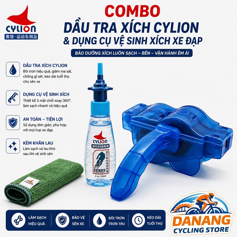 Combo Dầu Tra Xích CYLION & Dụng Cụ Vệ Sinh Xích Xe Đạp – Bộ Chăm Sóc Bộ Truyền Động