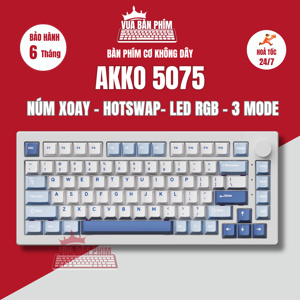Bàn phím cơ không dây Akko 5075 | 5075 mạch xuôi, 3 mode , led viền , full foam , layout 75% , led r