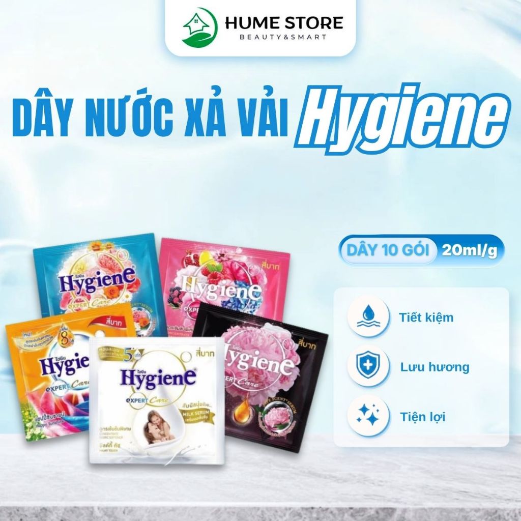 (SX tại VN) Combo 10 Dây Nước Xả Vải Hygiene 120 Gói (20ml/gói) Làm Sạch