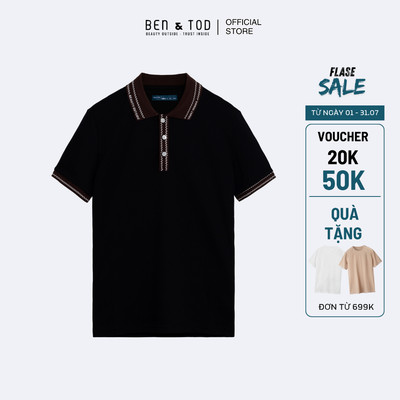 [Sale] Áo polo nam Ben & Tod R1300 BD280 chất cotton phối bo cổ họa tiết đơn giản Regular