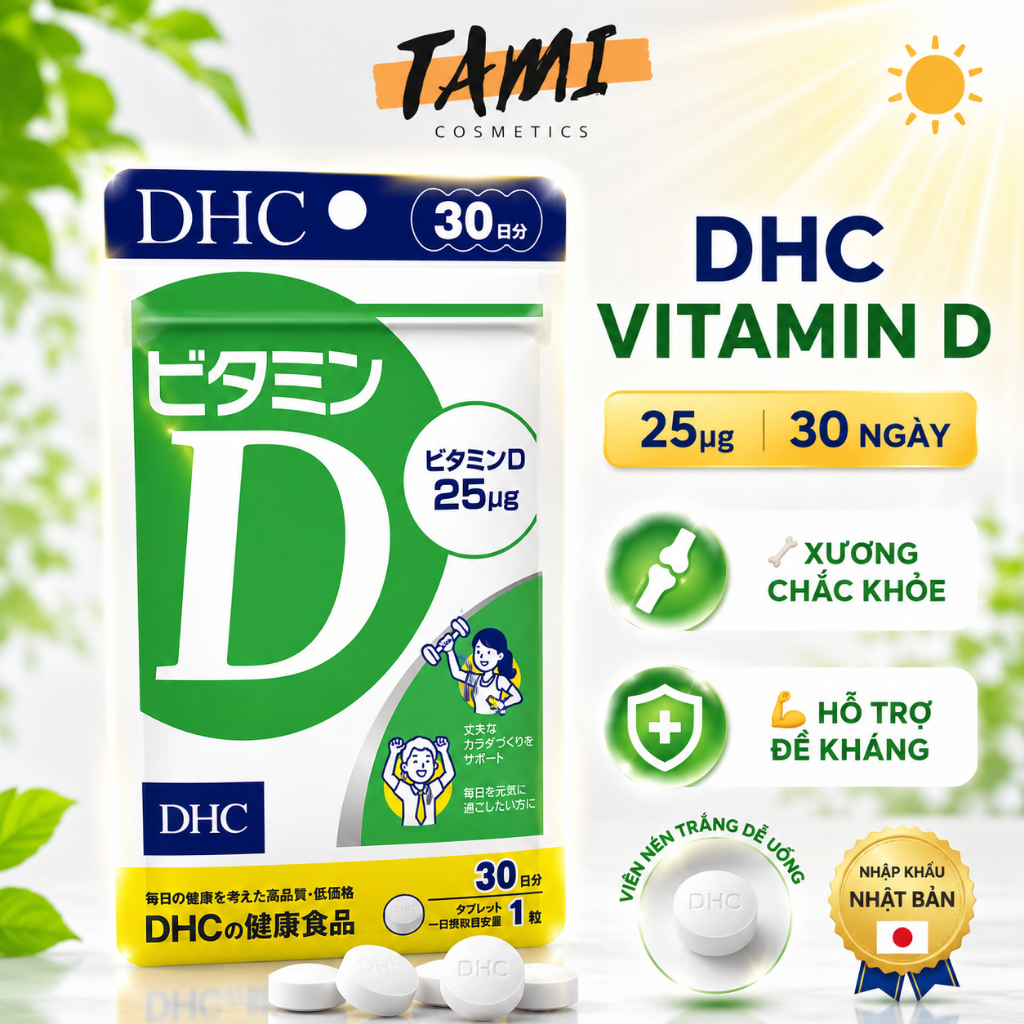 Viên uống bổ sung Vitamin D DHC Nhật Bản thực phẩm chức năng hấp thụ canxi gói 30 ngày