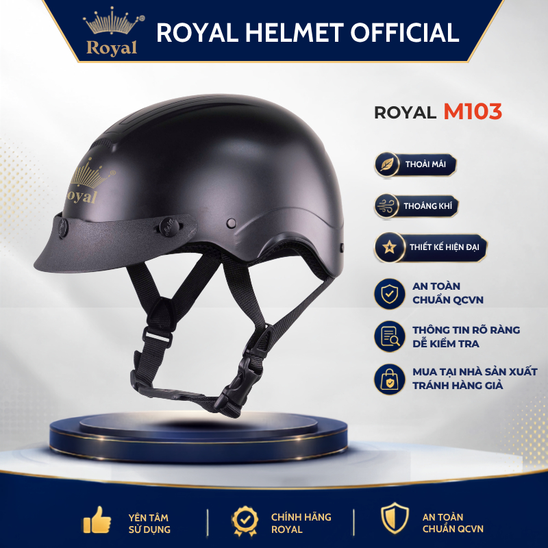 Mũ Bảo Hiểm 1/2 Royal M103 Chính Hãng - Nón Bảo Hiểm Nửa Đầu Có Lưỡi Trai Thời Trang Nam Nữ