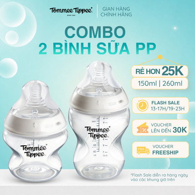 COMBO 2 Bình Sữa PP Ty Siêu Mềm Tự Nhiên Tommee Tippee Natural Start 150ml & 260ml