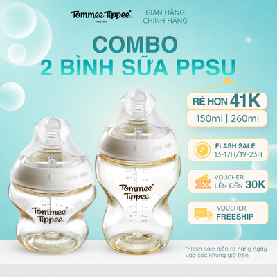 COMBO 2 Bình Sữa PPSU Ty Siêu Mềm Tự Nhiên Tommee Tippee Natural Start 150ml & 260ml