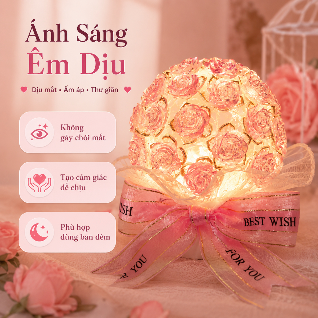 OOKAS Set vật liệu tự làm DIY quà tặng người yêu đèn ngủ hoa hồng