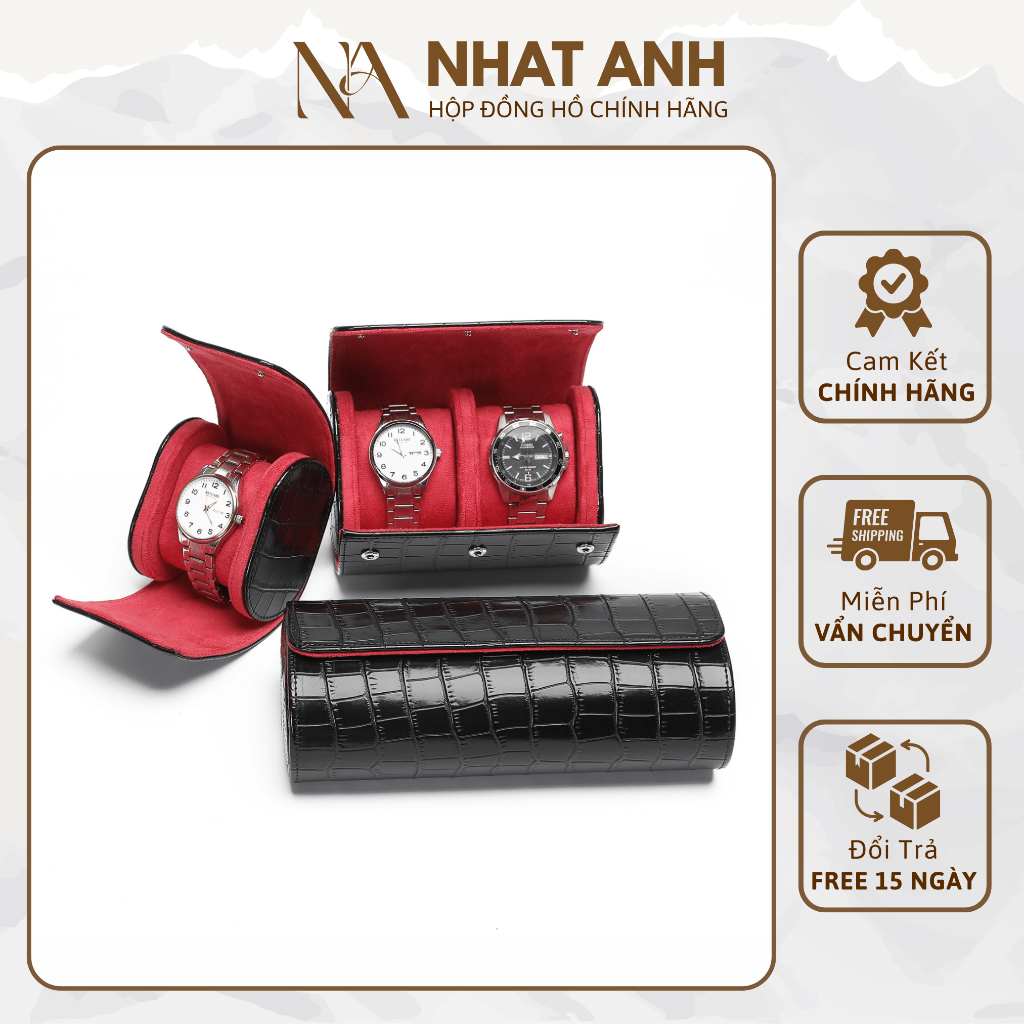 Hộp Đựng Đồng Hồ Da PU Vân Cá Sấu Màu Đen Nhật Anh Box Cao Cấp Bảo Hành 6 Tháng