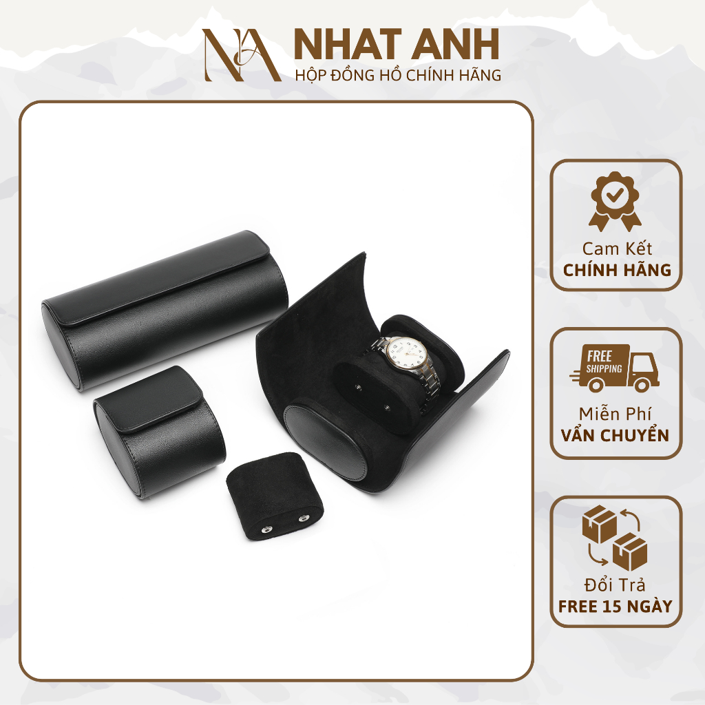 Hộp Đồng Hồ Da PU Trơn Màu Đen Nhật Anh Box Cao Cấp Bảo Hành 6 Tháng