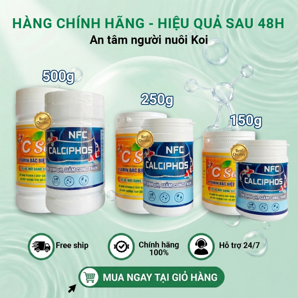 BỘ ĐÔI CHĂM SÓC HỒ KOI: C SOCK, CALCIPHOS (150G,250G,500G)