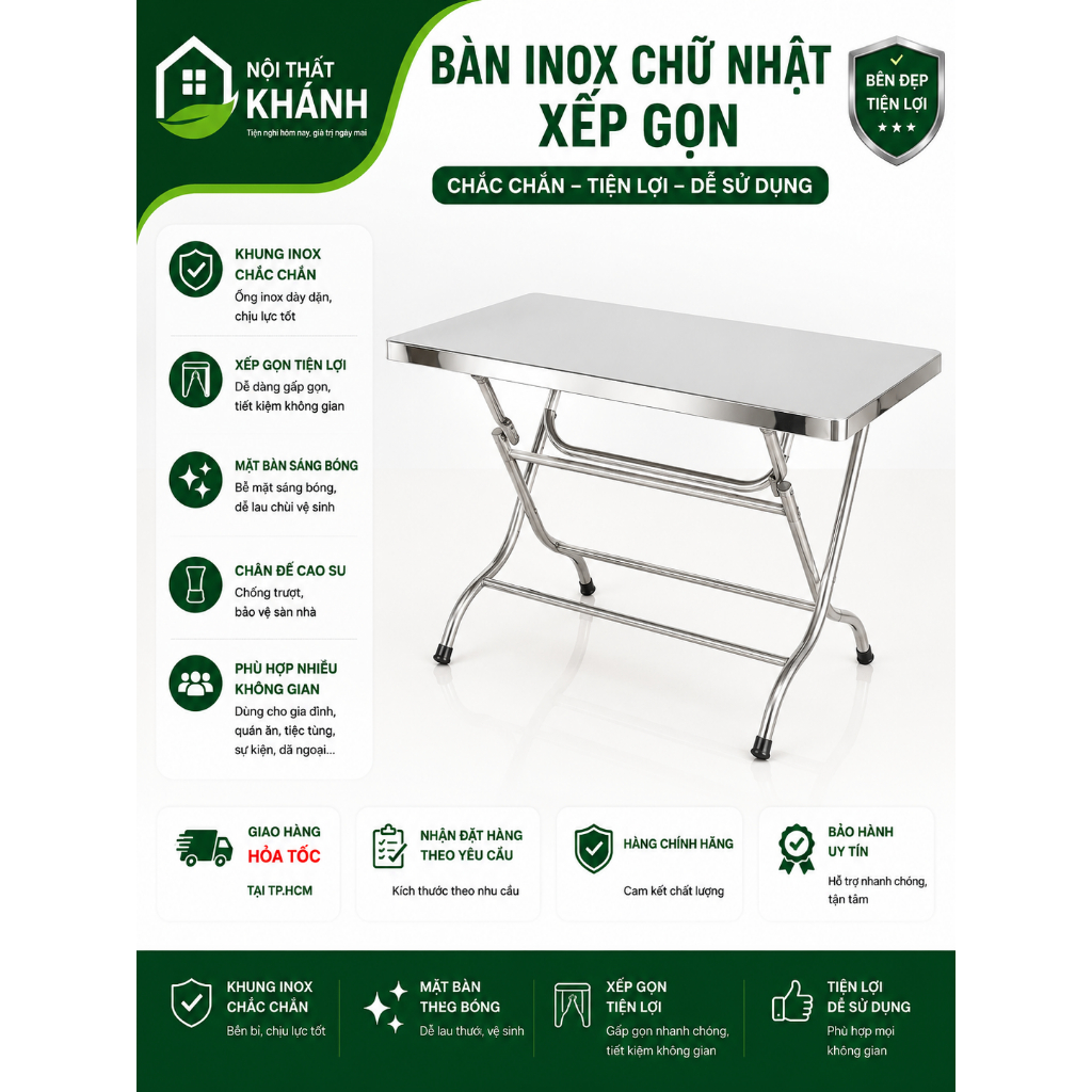 bàn inox 304 gấp gọn bàn ăn bàn học bán bán hàng ăn
