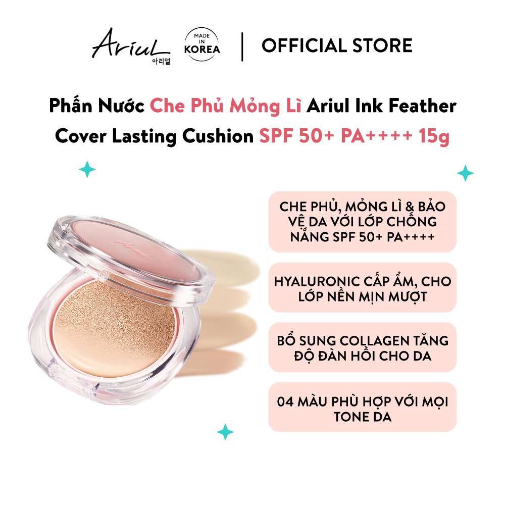 Phấn Nước Che Phủ Mỏng Lì Ariul Ink Feather Cover Lasting Cushion SPF 50+ PA++++ 15g