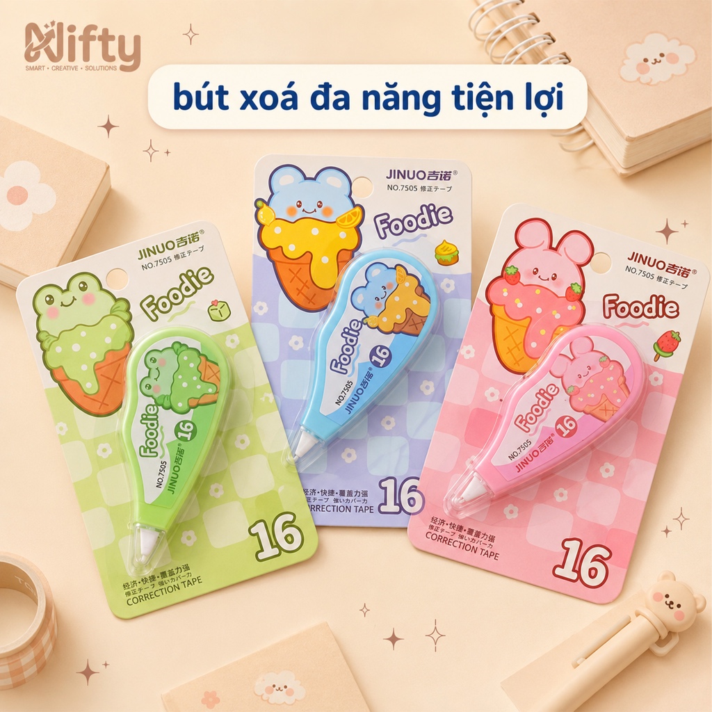Bút xoá kéo Nifty/ Băng kéo xoá trơn hoạt hình/ Bút xoá đa năng