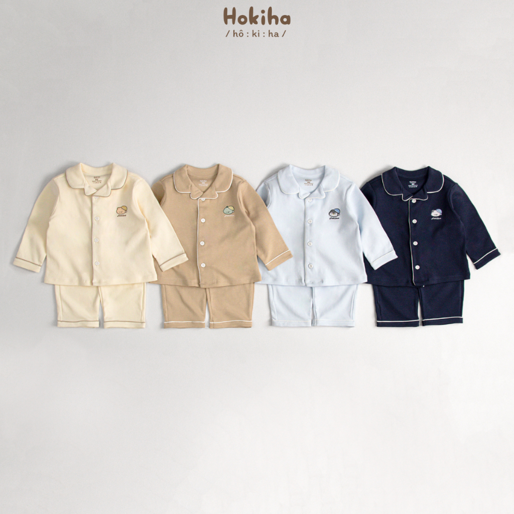 Bộ Pyjama Dài Tay Thêu Hình Dễ Thương Cho Bé Hokiha Vải Cotton Mềm Mại, Thoáng Mát Size 8-17kg B124