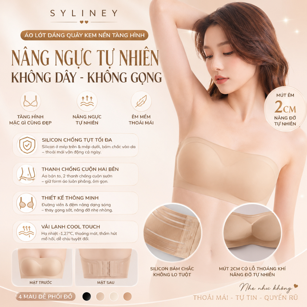 Áo Lót Dáng Quây Kem Nền Tàng Hình Syliney Không Dây Không Gọng Nâng Ngực - ALOT40