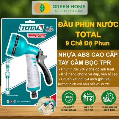 Đầu Phun Nước Total THWS010901 GreenHome, 9 Chế Độ Phun Linh Hoạt,Chất Liệu ABS, Tay Cầm Chống Trượt