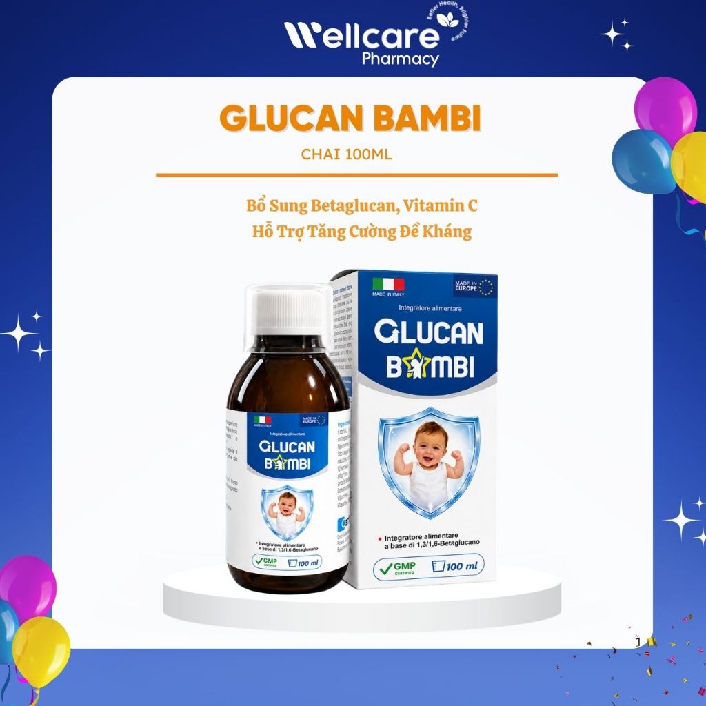 [CHÍNH HÃNG] Glucan Bambi 100ml Italy - Siro Beta Glucan Hỗ Trợ Tăng Đề Kháng, Bổ Sung Vitamin C