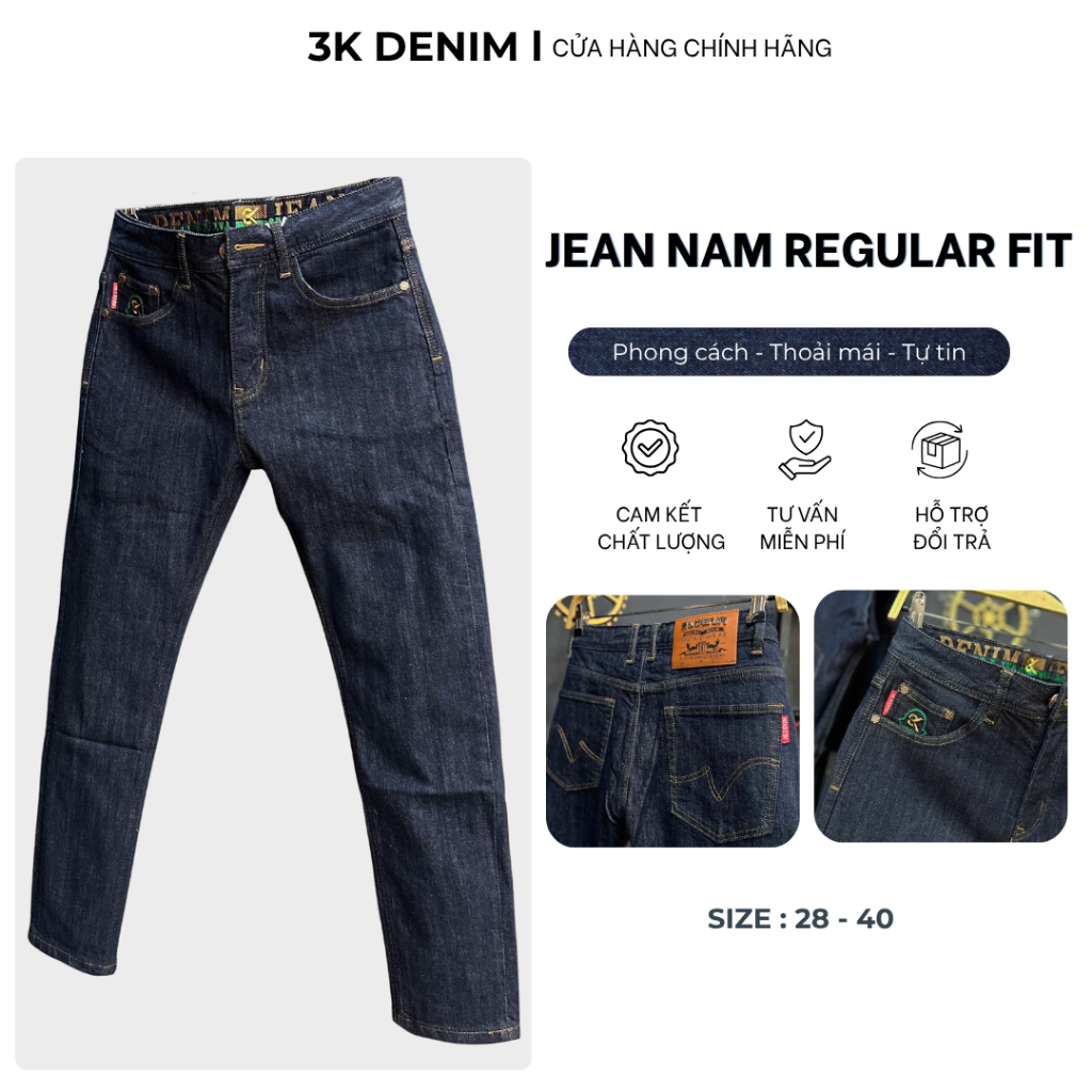 [3K DENIM] Quần Jean Denim Guangzhou J3885-3K2252 Màu Xanh Đen Viền Chỉ Nâu Mẫu Mới.
