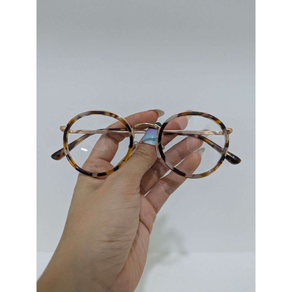 Kính si Đức giả cận acetate đổi mồi bọc titan vàng mặt vừa nhỏ