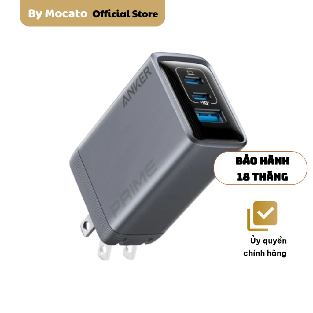Sạc 3 cổng Anker Prime 100W GaN A2688, cho laptop, bảo hành 18 tháng