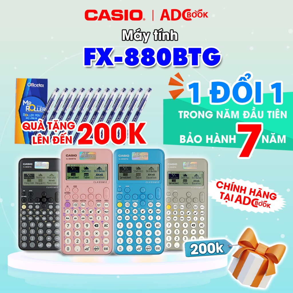 Máy Tính Casio FX-880BTG chính hãng, bảo hành 7 năm - Máy tính cầm tay học sinh FX 880 BTG