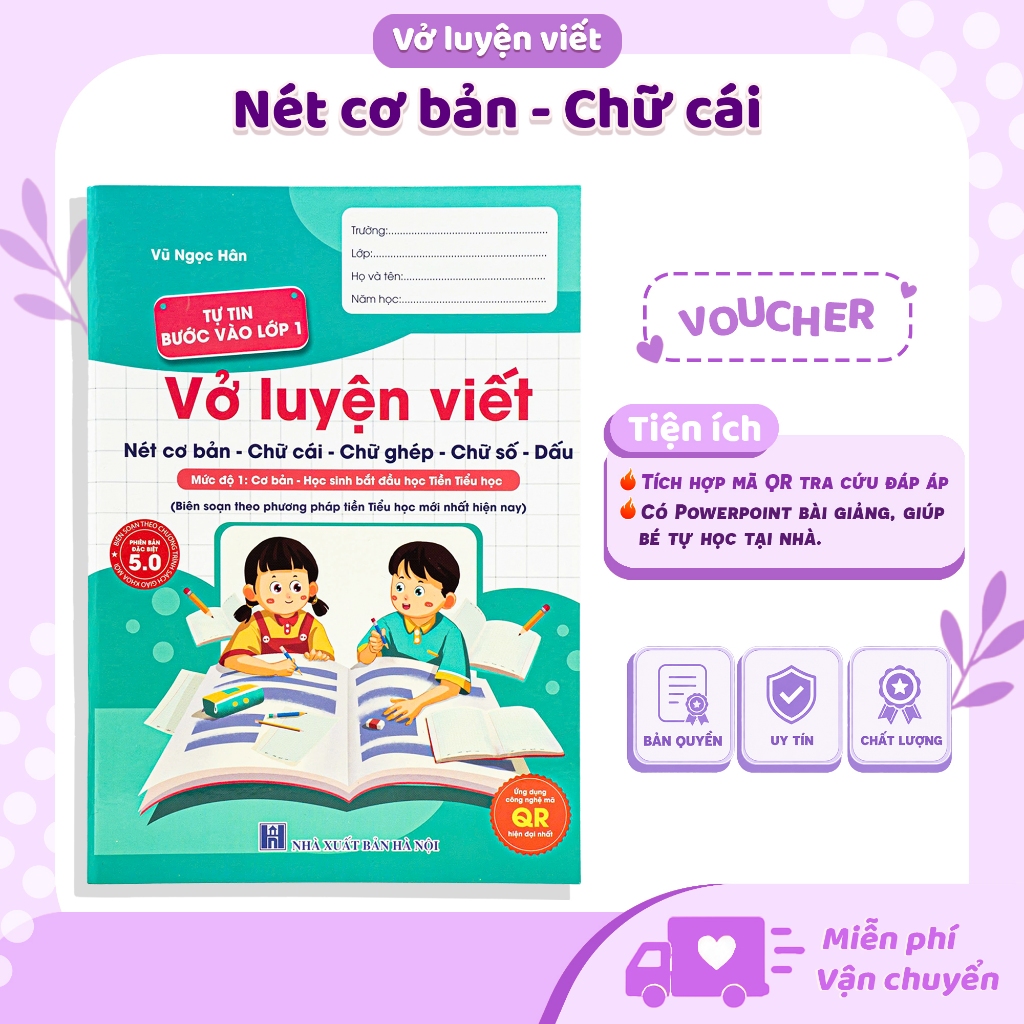 Sách - Vở Luyện Viết Trọn Bộ  - Tự Tin Bước Vào Lớp 1 -  (Ứng dụng QR code 5.0 hiện đại nhất)