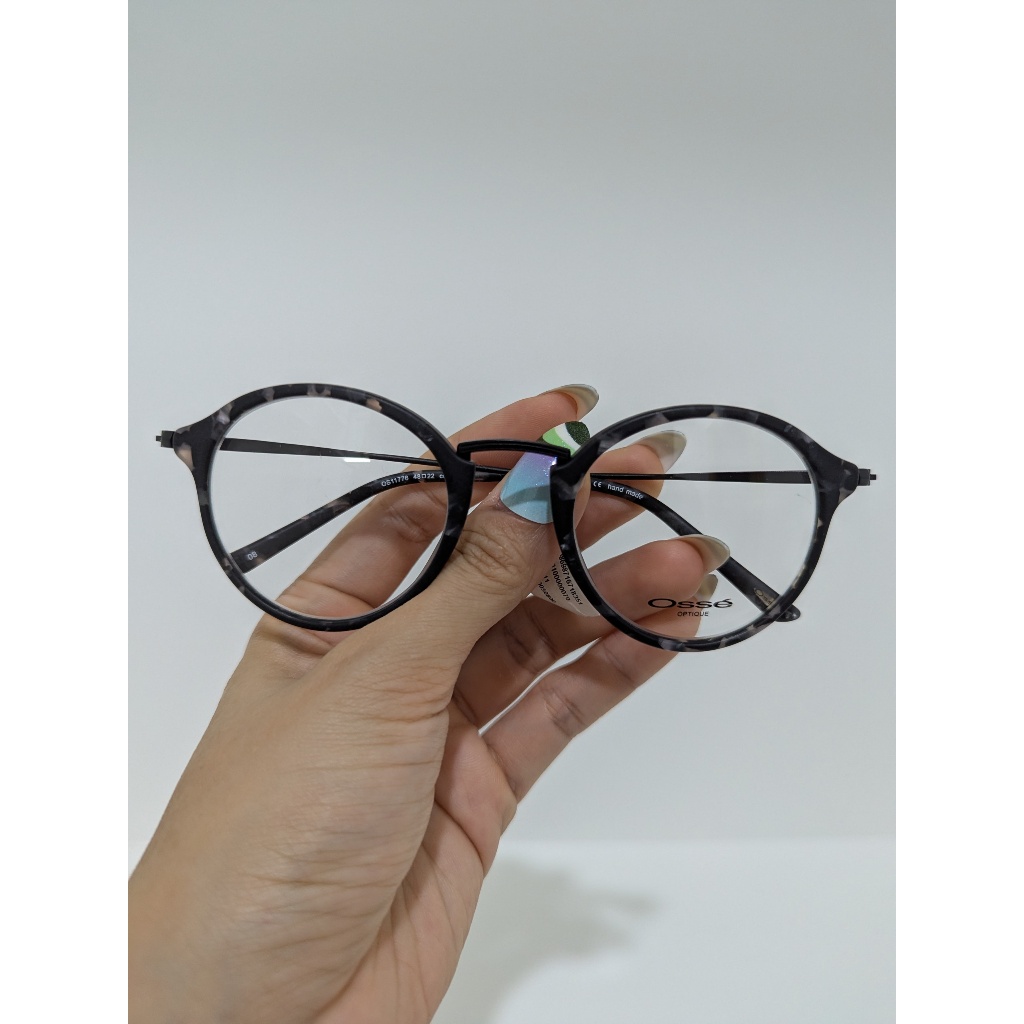 Kính si giả cận Mỹ titan phối acetate đen tròng tròn mặt vừa to