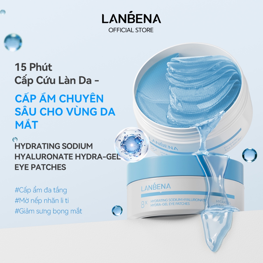 LANBENA Mặt nạ mắt hydrogel Sodium Hyaluronate (60 miếng) - Dưỡng ẩm, cấp nước, chứa Axit Hyaluronic